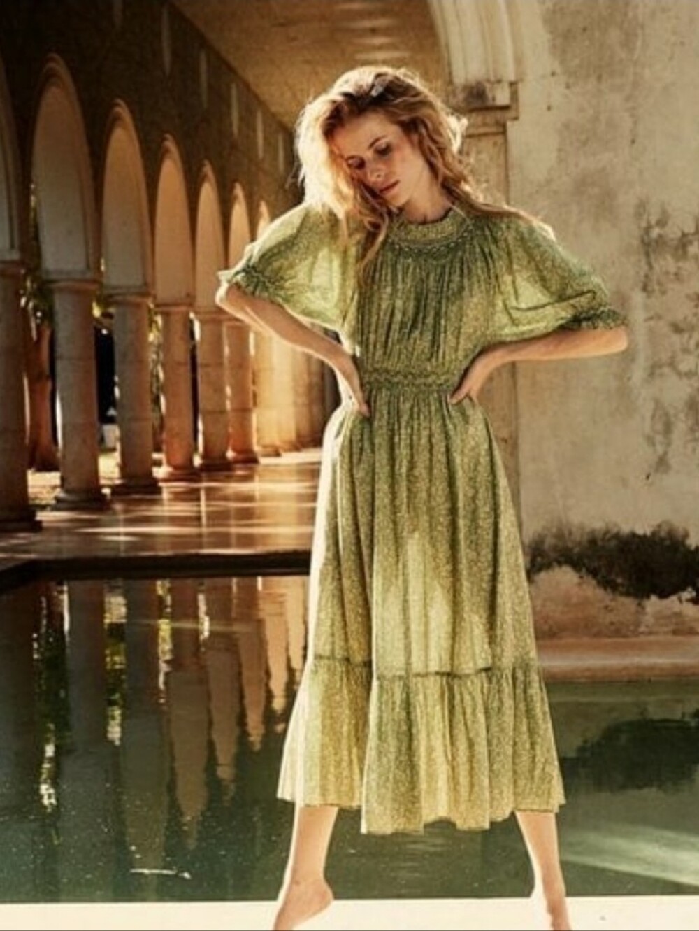 Doen isidore in green garden bloom, medium cotton maxi dress boho floral